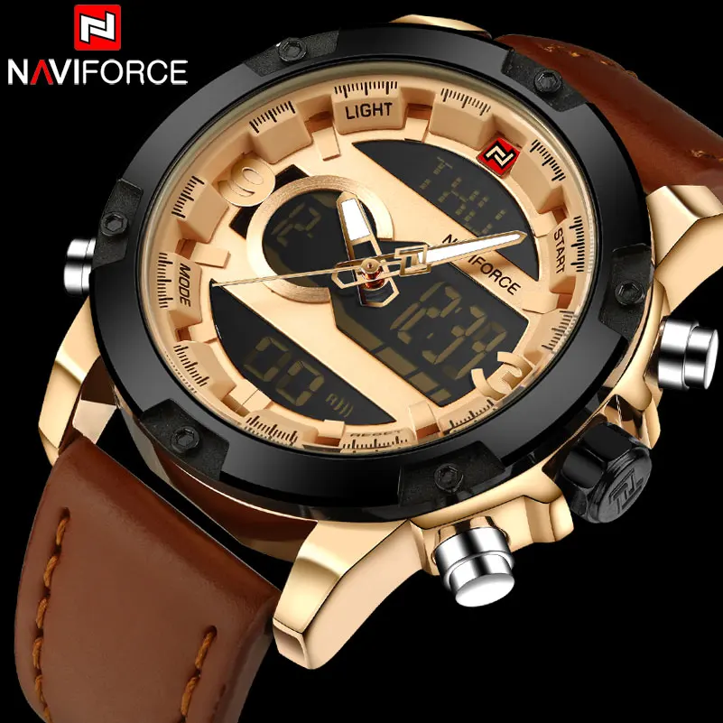 NAVIFORCE мужские часы Топ бренд класса люкс бизнес двойной дисплей наручные