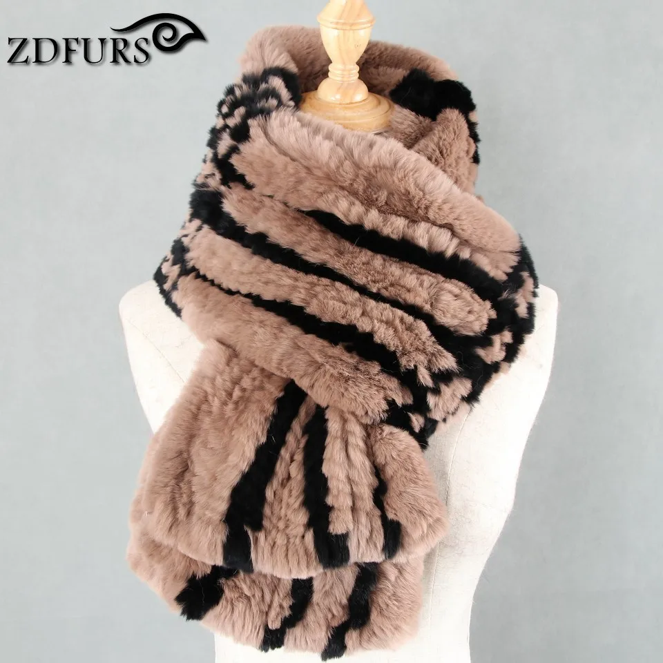 

ZDFURS * 2017 new High quality Genuine Rex Rabbit Fur Women's Long Knitted Scarves Wraps Soft Warm