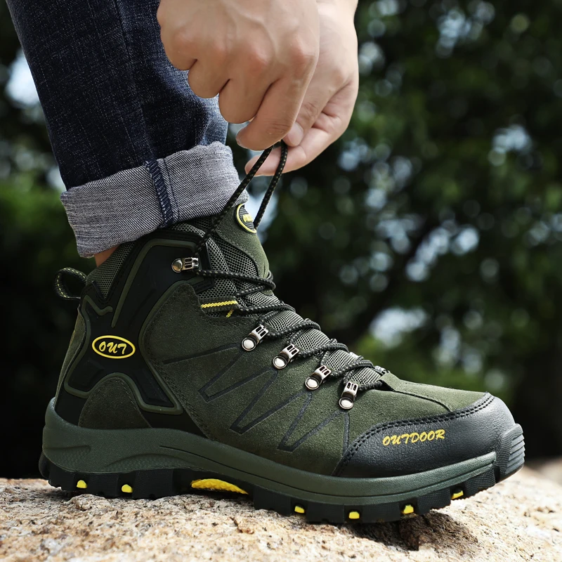 

Man Hiking Boots Autumn Winter Mens High Top Outdoor Sneakers Brown Army Green Travel Boots Men Comfortable Trail Sneakers