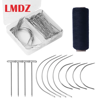 

LMDZ 70Pcs Wig Making Pins Needles Set Black Sewing Thread Sliver Wig T Pins and C Type Curved Mattress Needle with Plastic Box
