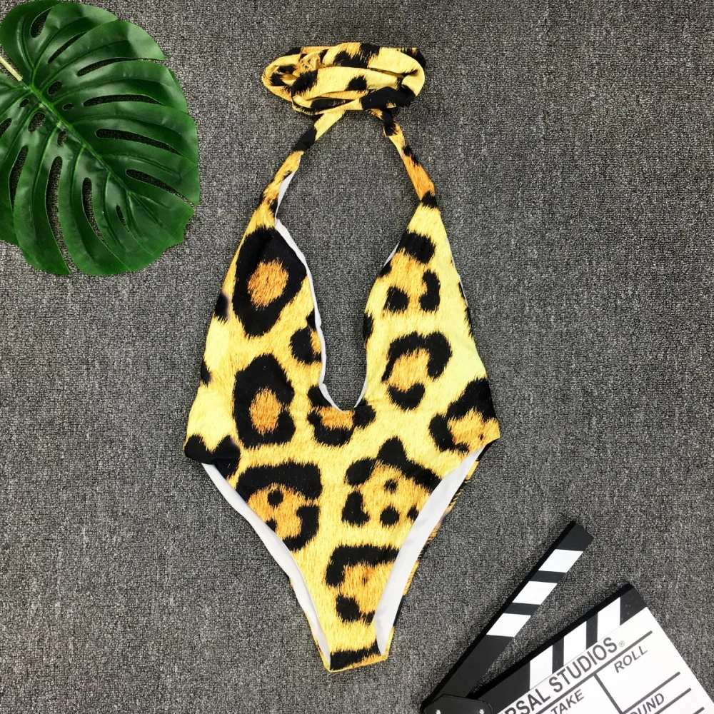 Женский сексуальный цельный леопардовый купальник купальный костюм Traje de Bano Mujer неоновый треугольный бандаж купальный костюм Бразильский бикини наборы XL - Цвет: Yellow