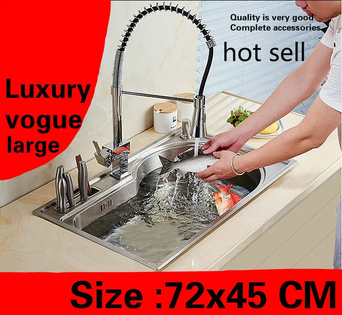 

Free shipping Apartment luxury kitchen single trough sink multifunction do the dishes 304 stainless steel hot sell 720x450 MM