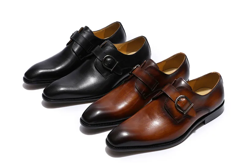 Новые Мужские модельные туфли с ремешком из натуральной коровьей кожи, с острым носком, для свадебной вечеринки, официальная обувь для офиса, мужская обувь с пряжкой buckle Strap Flats