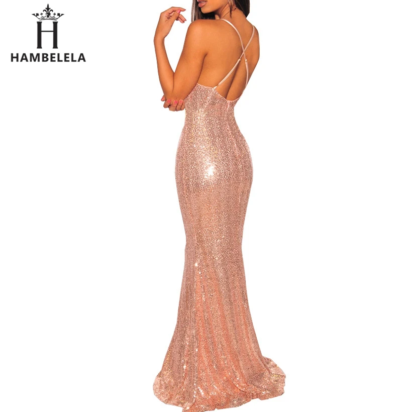 HAMBELELA Bodycon Dress Elegant Deep V Neck Backless Party Maxi Dress 2019 Summer Sexy Sequin Mermaid Long Dress Women Vestidos (4)