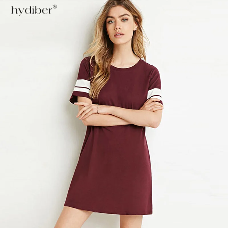 Ladies Color Block Casual Mini Dresses New summer Style Patchwork Crew