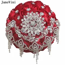 JaneVini Романтические свадебные цветы красный букет Искусственный из сатина украшенное кристаллами розы Букет Свадебные аксессуары Ramo Boda
