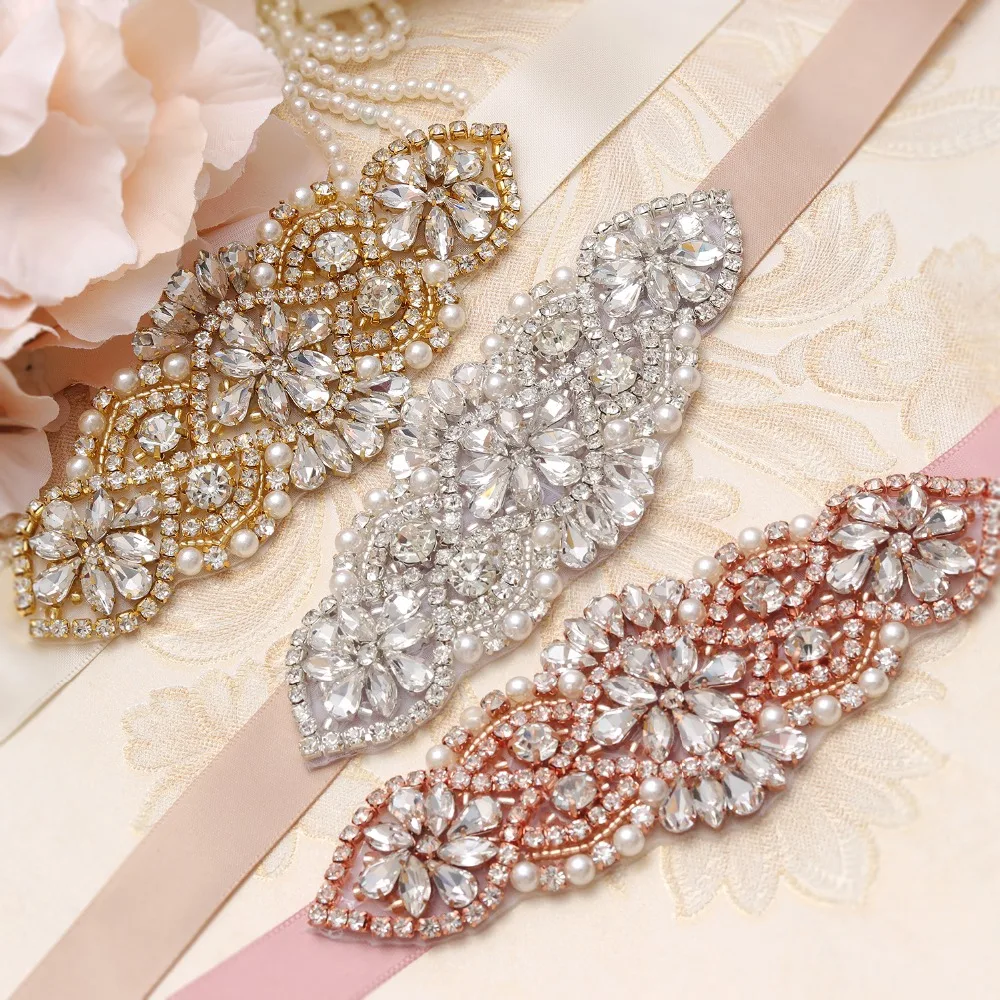 yanstar Bridal Belt Pearls Rhinestones Wedding Rose Gold Crystal Sash For Party Gown XY852 | Свадьбы и торжества