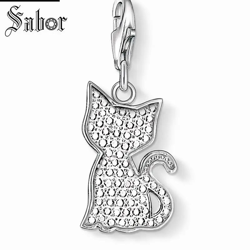 

thomas White CZ Pave Cat Charm Pendant,2019 Jewelry For Women Girls,Cute Gift 925 Sterling Silver Fit Bracelet charms