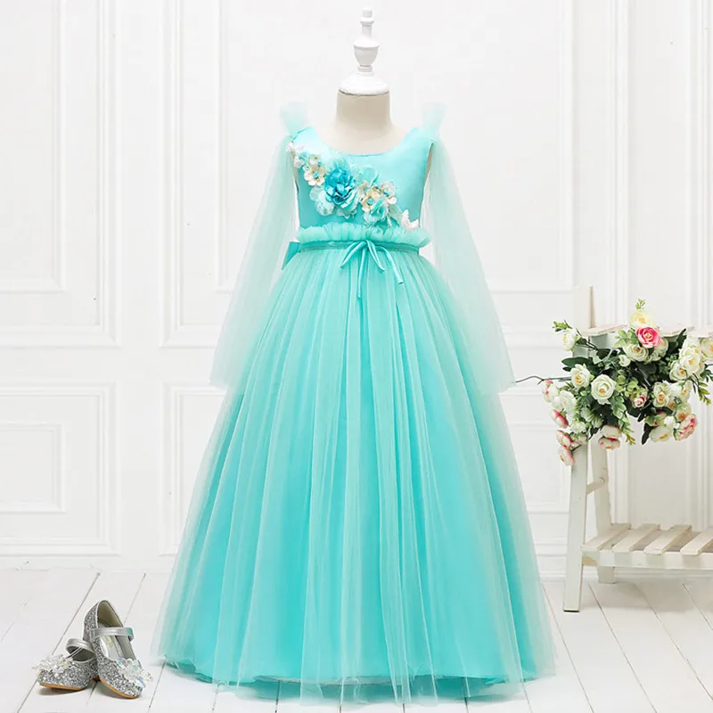 2019 Fashion Girls Artificial Flower Dresses For Girl Wedding Party Long Evening Dress Teenager Tulle Princess Dress Vestidos (9)