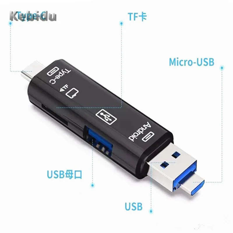 Kebidu 5-в-1 мобильное устройство считывания карт памяти TF Card Reader адаптер Высокая скорость USB 2,0 флеш-накопитель USB с гнездовым интерфейс для ПК с системой андроида