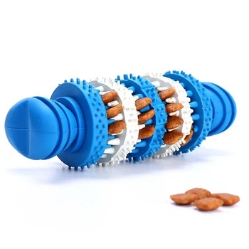 

Rubber Molar Dog Toys Clean Dumbbell Teething Stick Bite Toys Pet Dog Supplies Chew Toys Swivel Leakage Of Food For Pet Training
