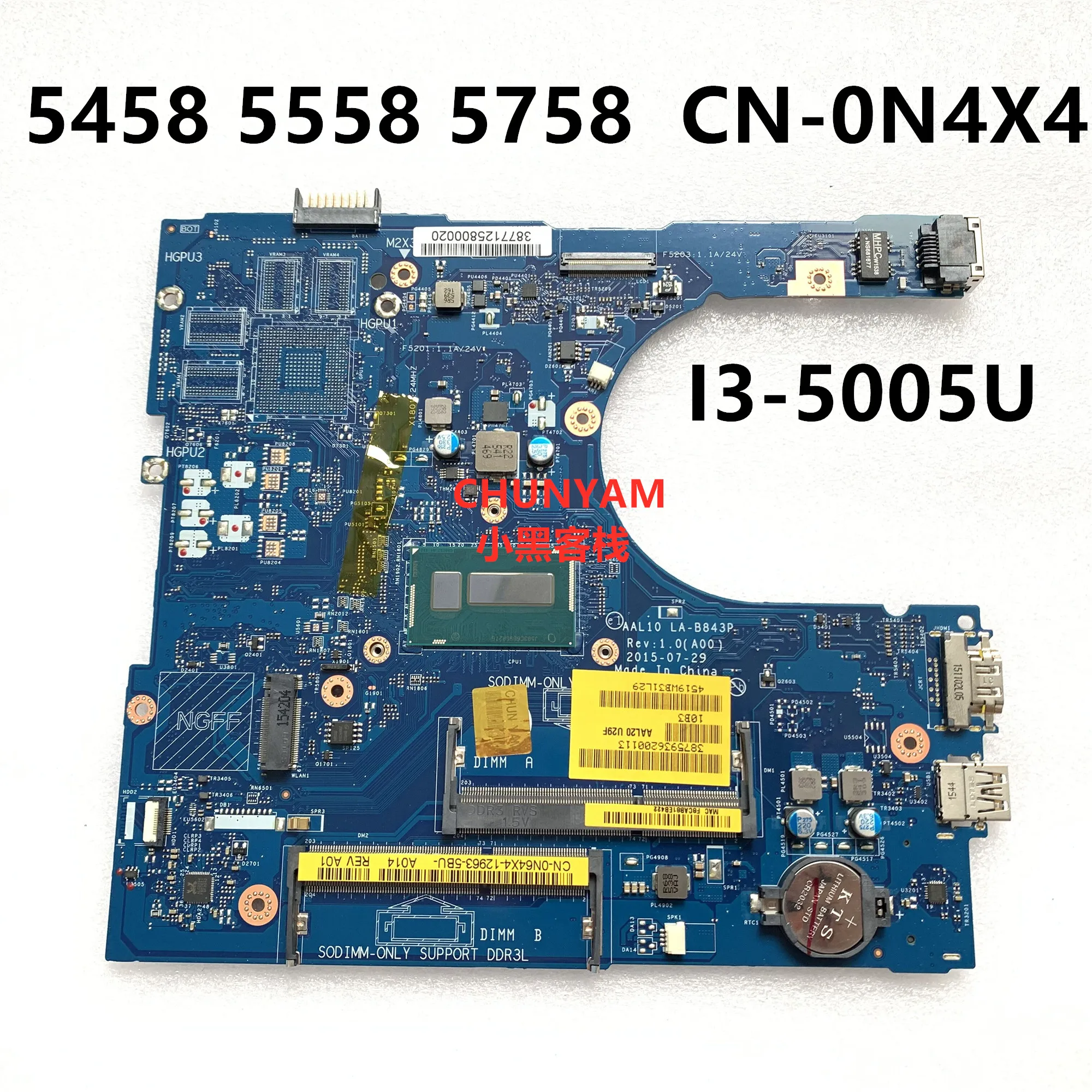 

KEFU CN-0N64X4 N64X4 FOR Dell Inspiron 5458 5558 5758 Laptop Motherboard AAL10 LA-B843P I3-5005U mainboard notebook PC