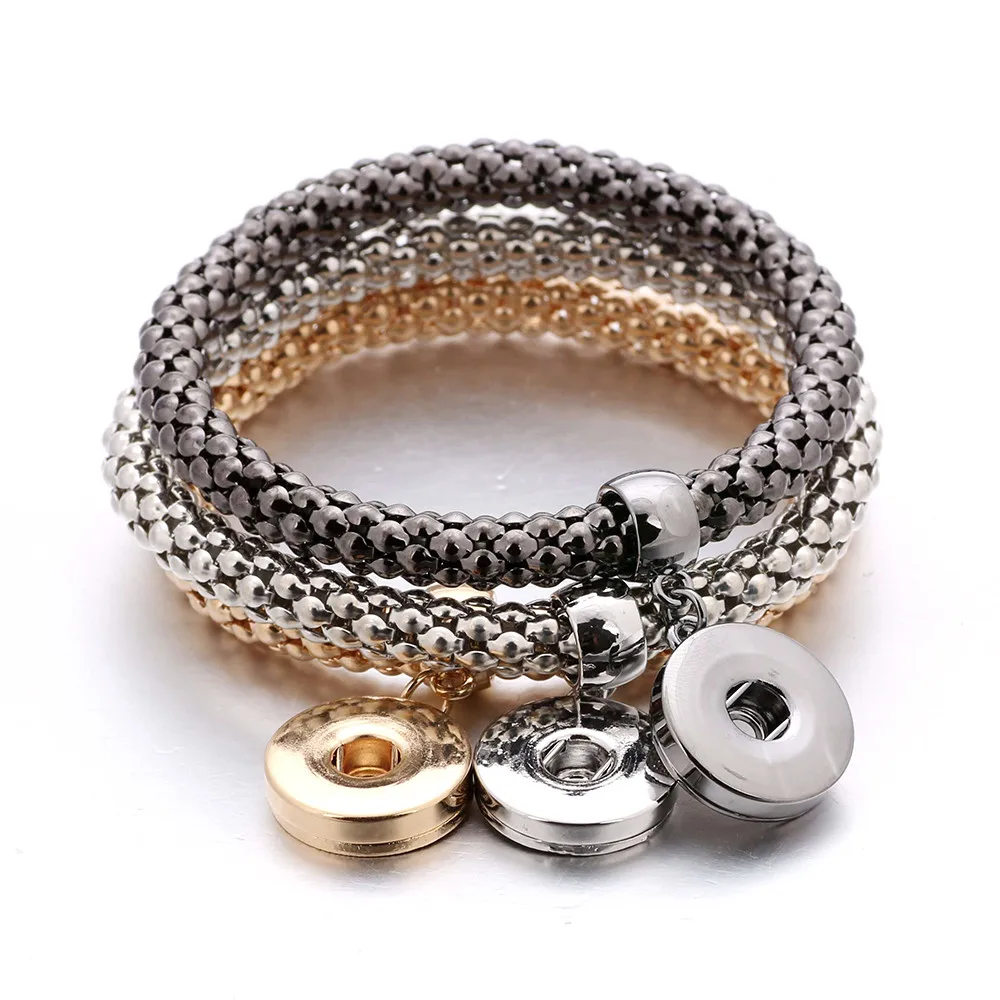 

Snap Jewelry Elastic Bracelet Bangles Rose Gold Silver Black Snap Bracelets for Women Men Fit 18mm Buttons Snap DIY Accessories