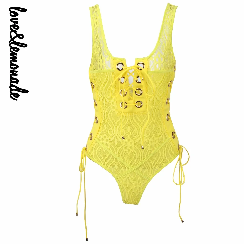 

Love&Lemonade Yellow / Black Stitching Gold Circle Straps Bodysuit LM0066