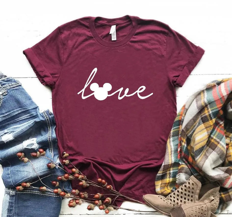 Женская футболка с принтом «Love mouse», хлопковая Повседневная забавная футболка для девушек, топ, хипстер, Прямая поставка, HH-498