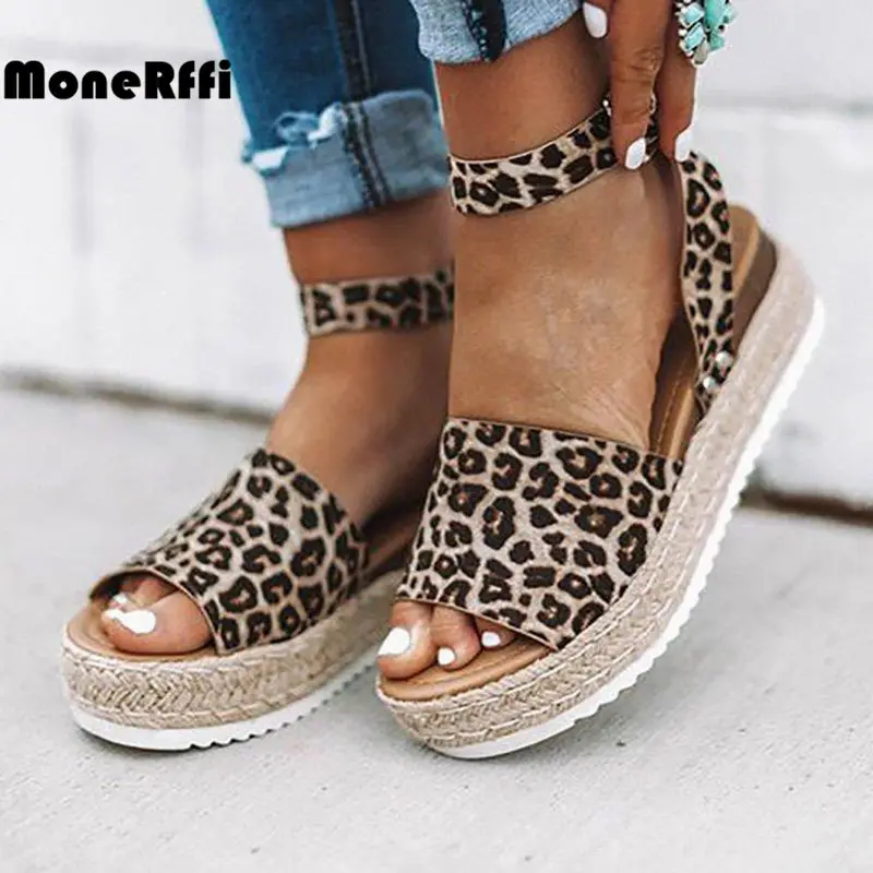 

MoneRffi Summer Women Gladiator Sandals Wedges Leopard Snake Print Sandals Peep Toe Platform Sandals Strap Espadrille New