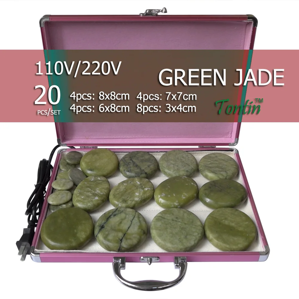 New tontin 20pcs/set green jade body massage hot stone face back