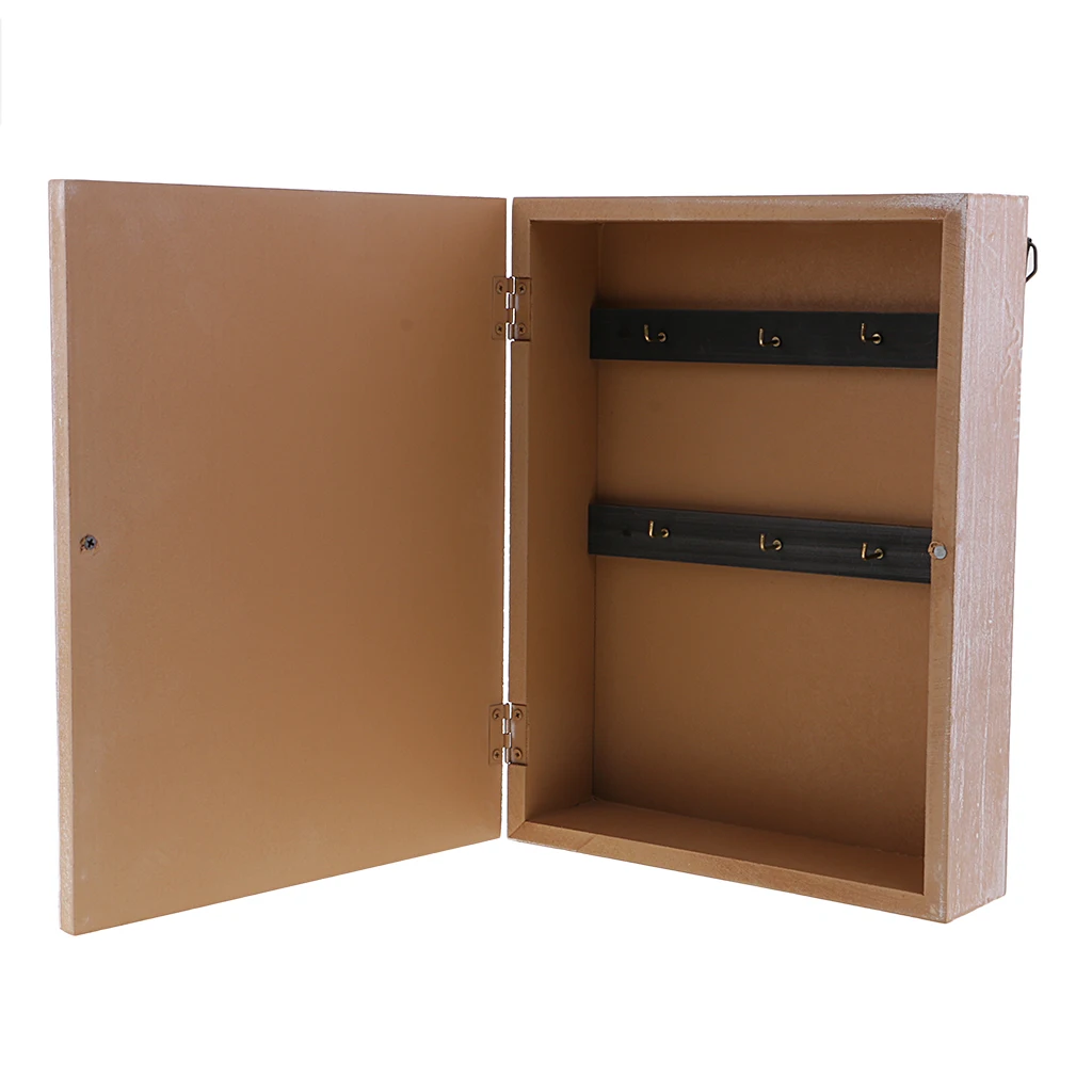 Shabby Chic Style Wooden Key Storage Box Wall Mount Shelf Cabinet Cupboard Rack with 6 Hooks Home Organizer for Letter
