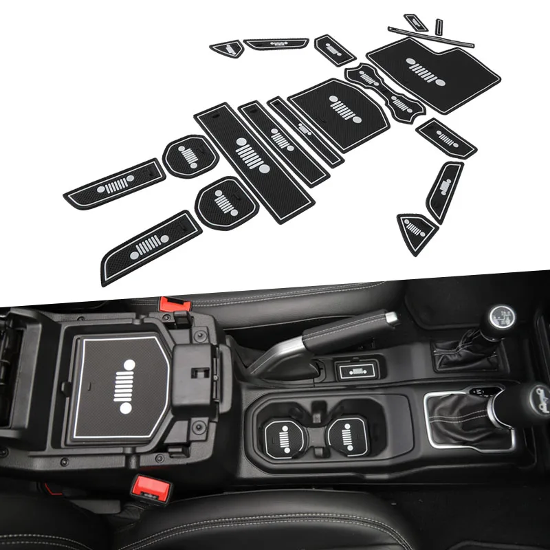 Us 14 72 15 Off Set Rubber Red White Car Interior Gate Slot Pad Mat Cup Mat Pad Decoration For Jeep Wrangler Jl 2018 Car Styling Accessories In