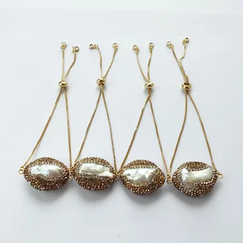 

5Pcs Pave Rhinestone Natural coral bead connector Bracelets For Women Adjustable chain bangle Jewelry Gift BG280