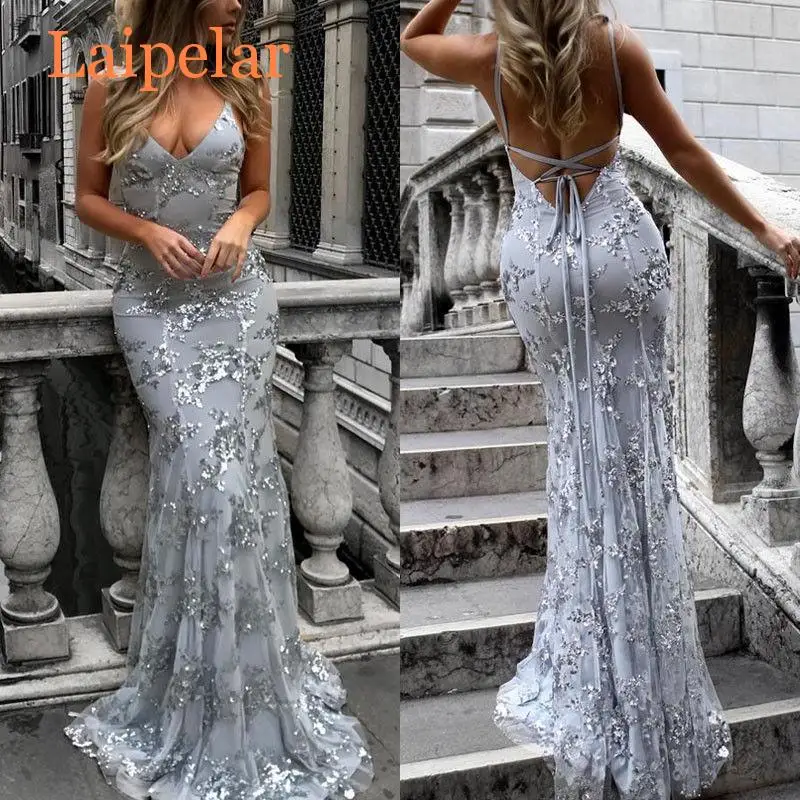 

2019 Sequin Dress Women Lady Formal Sequin Wedding Bridesmaid Long Dresses Deep-V Party Dress Club Dress