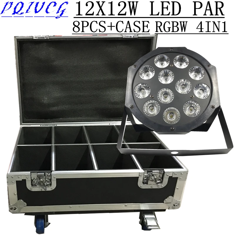 

8PCS/ 12X12W led Par lights +Flight Case RGBW 4in1 flat LED PAR dmx512 disco lights professional dj equipment