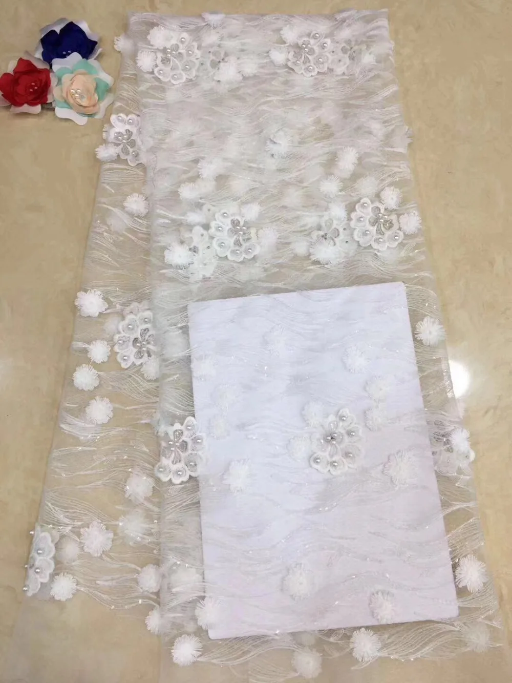 

2018 African Lace Fabric High Quality French Net Lace Fabric With bead White African Lace Fabric For Nigeria Lace Wedding