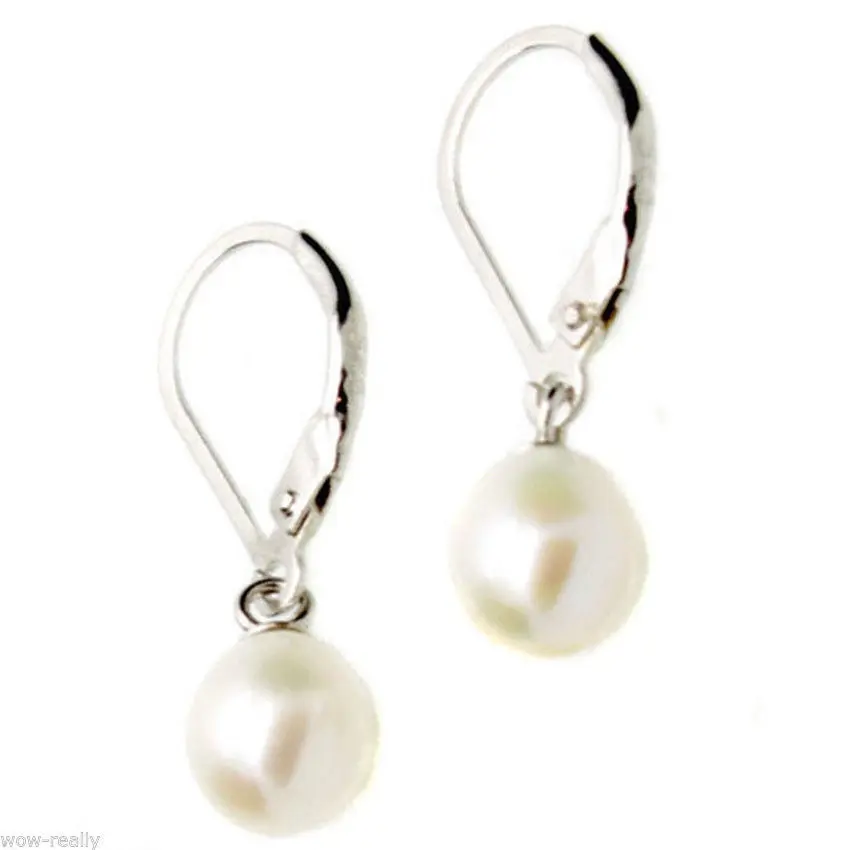 

Free shipping@@@@@ NEW Handmade Natural 7-8mm White Freshwater Pearl Sterling Silver Dangle Earring 6.10