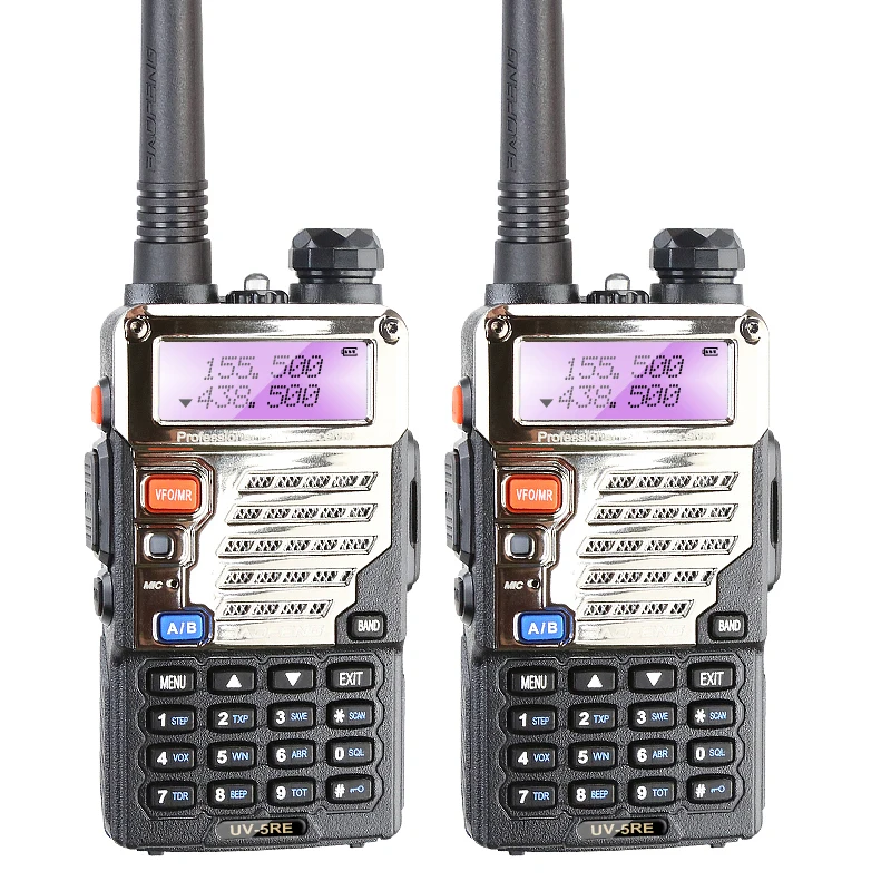 2PCS Original 5W BAOFENG UV 5RE Black Portable Security Police Transceiver Free Headset
