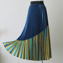 Новая летняя модная Полосатая юбка длиной до щиколотки с эластичной резинкой на талии и блестящим принтом