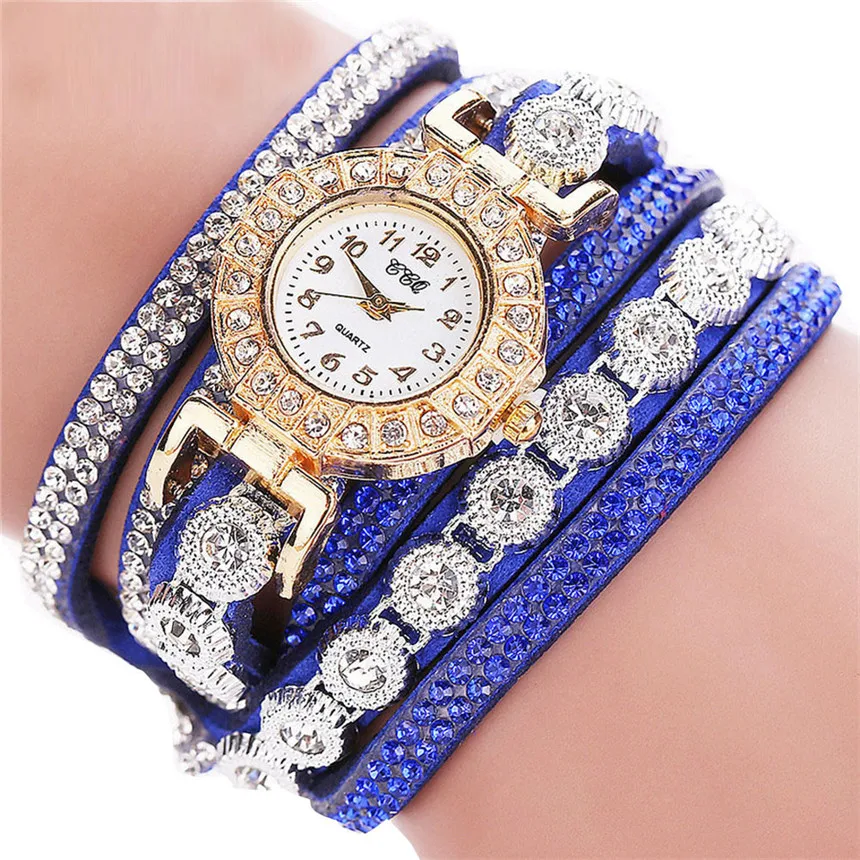 CCQ Для женщин Мода Повседневное AnalogQuartz Для женщин горный хрусталь часы браслет часы подарок наручные часы Relojes Para Mujer D50 - Цвет: Синий