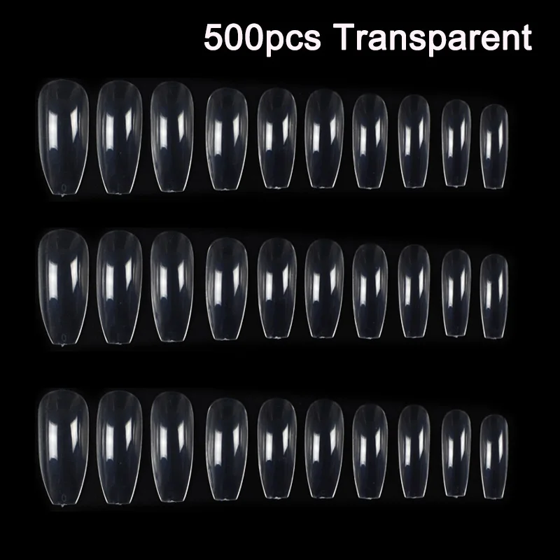 100/500 шт длинные балерины форма гроба полное покрытие искусственные ногти художественный наконечник DIY YUF99 - Цвет: 500pcs Transparent