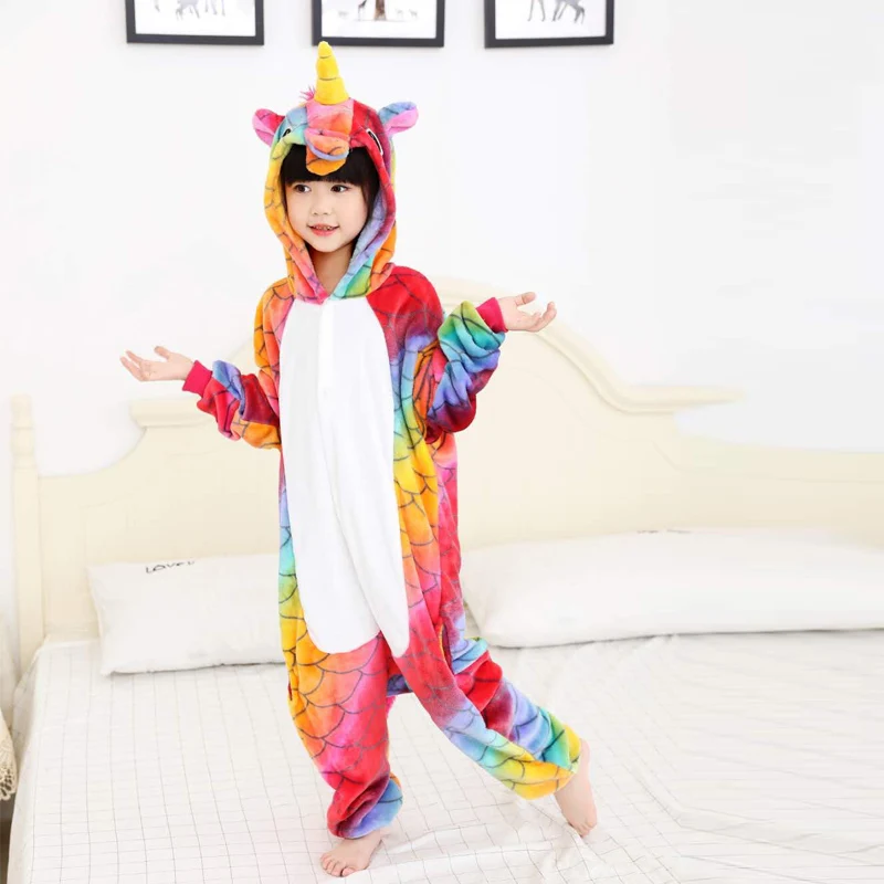 Детские пижамы кигуруми в виде животных, зимние фланелевые теплые пижамы для мальчиков и девочек, единорог, Ститч, панда, косплей, комбинезон с капюшоном, милая одежда для сна - Цвет: Fish scales