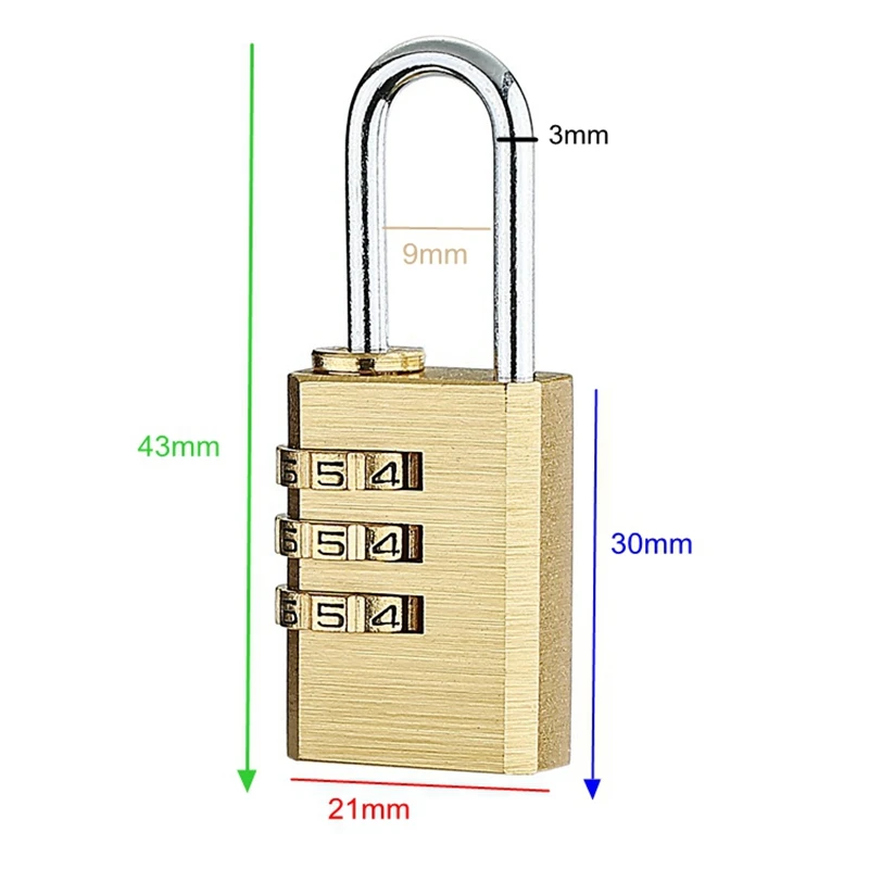 High Security Pure Copper Mini Lock 3 Digit Combination Password Lock Travel Luggage Code Padlock Suitcase Locks 4
