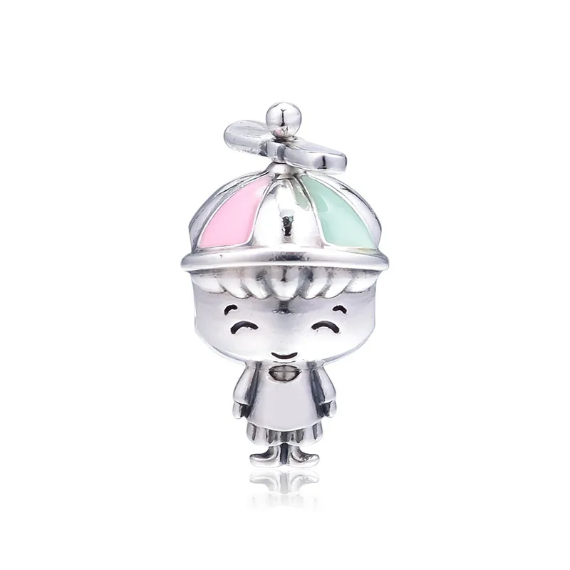 

Propeller Hat Boy Silver Beads Charm 925 Original For Women Bracelets Family Baby Sign DIY Color Enamel Beads for Jewelry Making