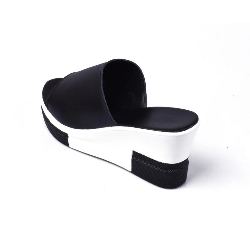 Cuñas Toe Mujer Huanqiu Jh152 Mujeres Señoras De 2018 Verano blanco Plataforma Zapatos Moda Toboganes Sandalias Peep Negro Cuero 8r8Aq60wx