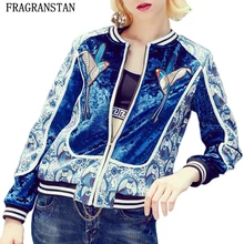 Весна осень Женская Новая мода ЛАСТОЧКА Вышивка бархатная бейсбольная куртка Европейский Повседневный тонкий Топ короткая молния Женское пальто LY54