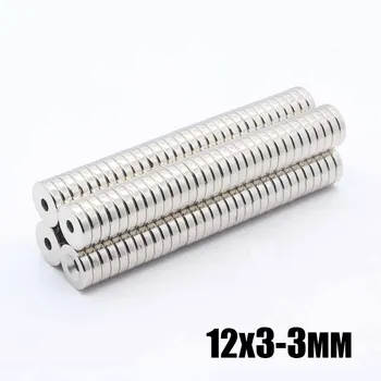 

100pcs 12 x 3 mm Hole 3 mm Super Strong Ring Loop Countersunk Magnet Rare Earth Neo Neodymium Magnets Cylinder 3mm 12*3-3 mm