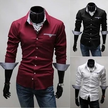 Новые модные повседневные мужские рубашки с отложным воротником с длинным рукавом красивый Тип Облегающая рубашка оптом