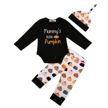 

3Pcs Newborn Baby Boy Girls Infant Halloween Clothes Set Cotton Pumkin Long Sleeve Romper Pants Hat Kids Outfits Clothing Sets