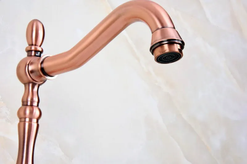 Antique Red Copper Brass Dual Cross Handles Bathroom Kitchen Basin Sink Faucet Mixer Tap Swivel Spout Deck Mounted mnf614