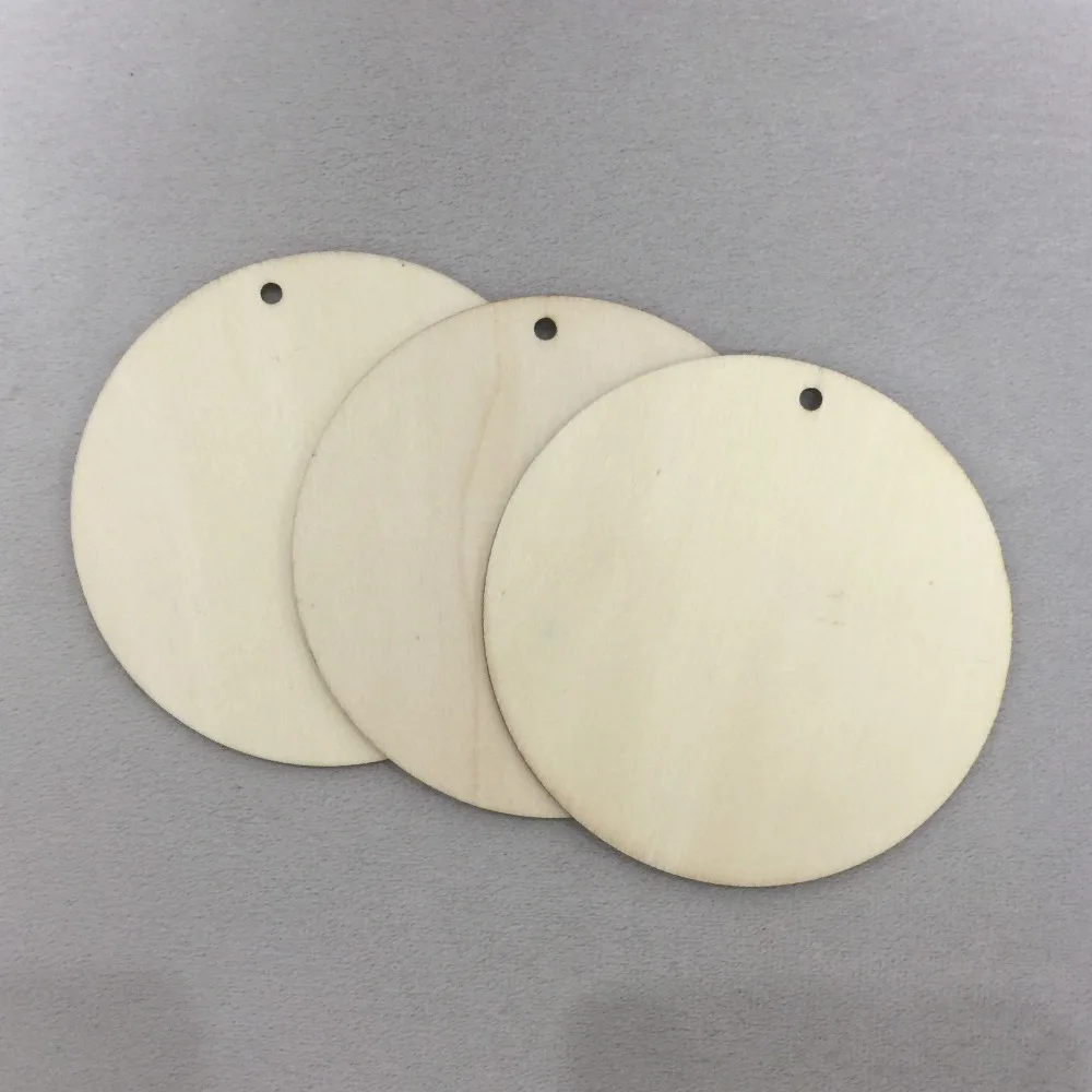  set of 50 wooden 4 inch circles unfinished wood circle blank cut out with hole blank hanging decorations (1)
