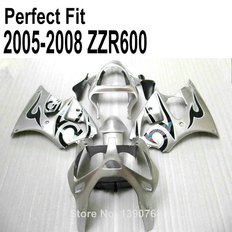 Комплект обтекателей ABS для Kawasaki ZZR600 2005 2006 2007 2008 05 08 серебряные Обтекатели литья