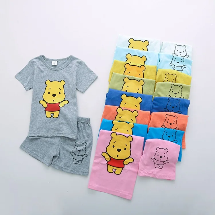 Новинка года; детский хлопковый костюм с изображением Винни Диснея футболка для мальчиков+ шорты; летние брюки с короткими рукавами одежда для девочек