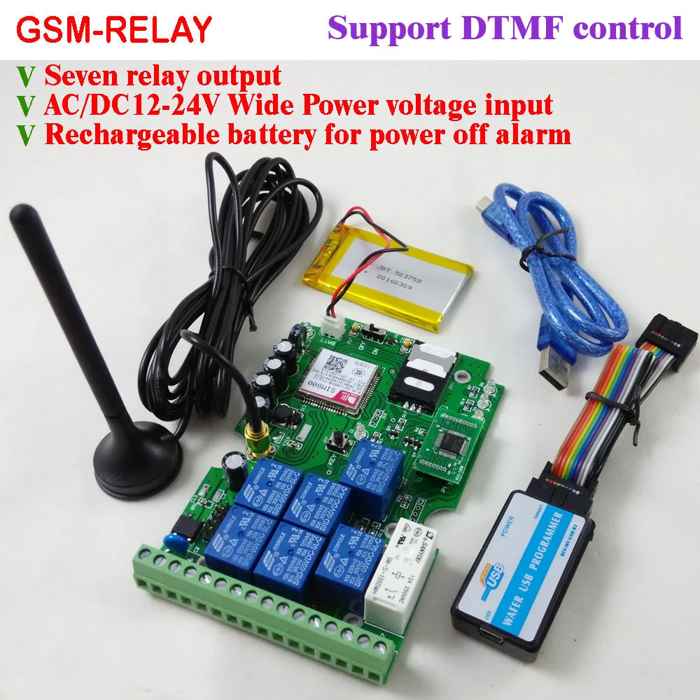 GSM-RELAY Seven output gsm relay sms call remote controller Rechargeable battery for power failure alert