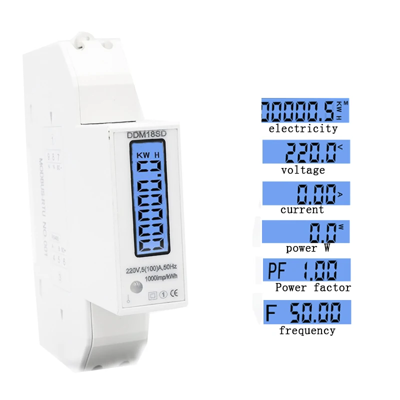 

Remote intelligent single-phase power meter multi-function display power meter AC 5-100A 220V/230V RS485 50HZ/60HZ Modbus