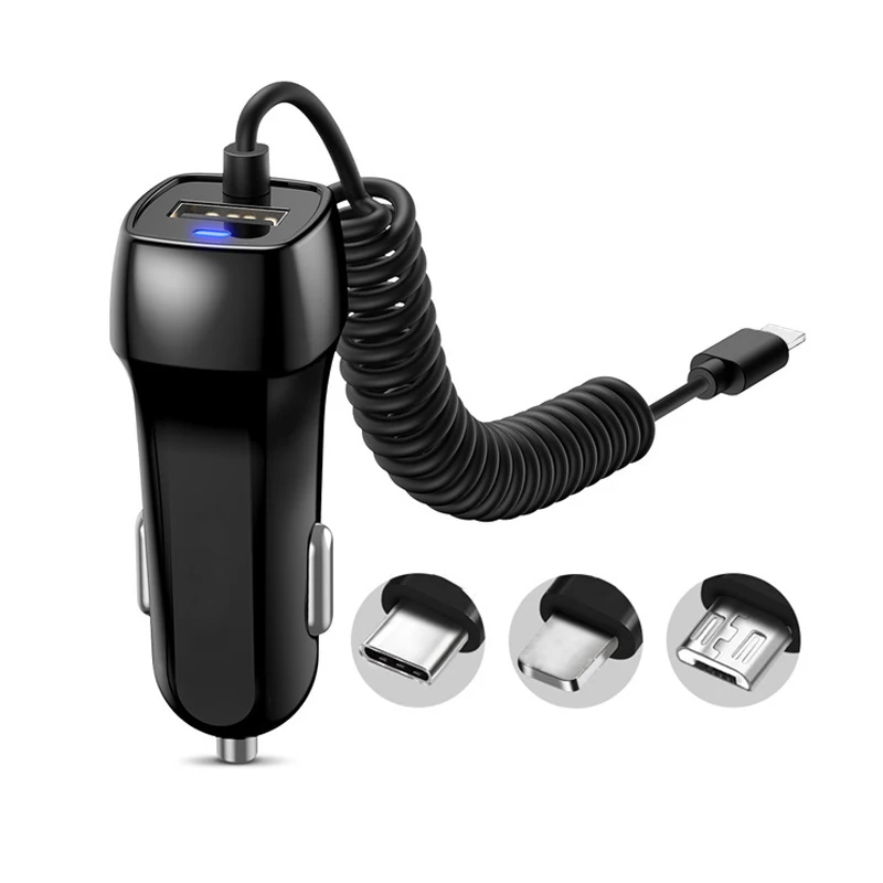 Quick Car Charger + USB Cable for Iphone Android Type-C Cable Led Mobile phone charger for Huawei Xiaomi power adapter USB c Hub