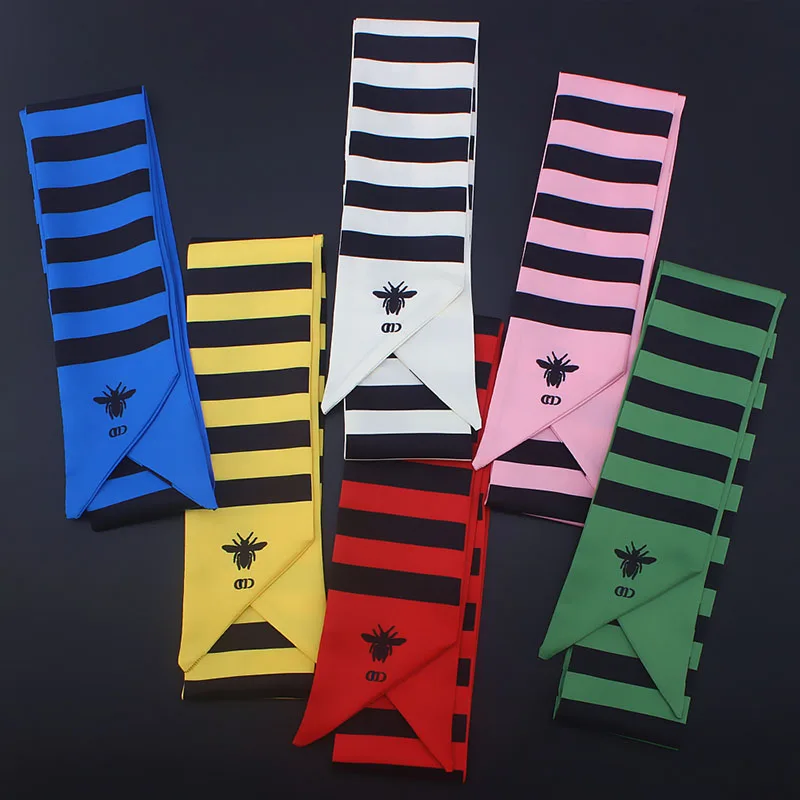 

YILIAN Brand Spring/summer Silk Twill Skinny Scarves Striped Print Bag Handle Small Ribbon Long Scarf Headband T357