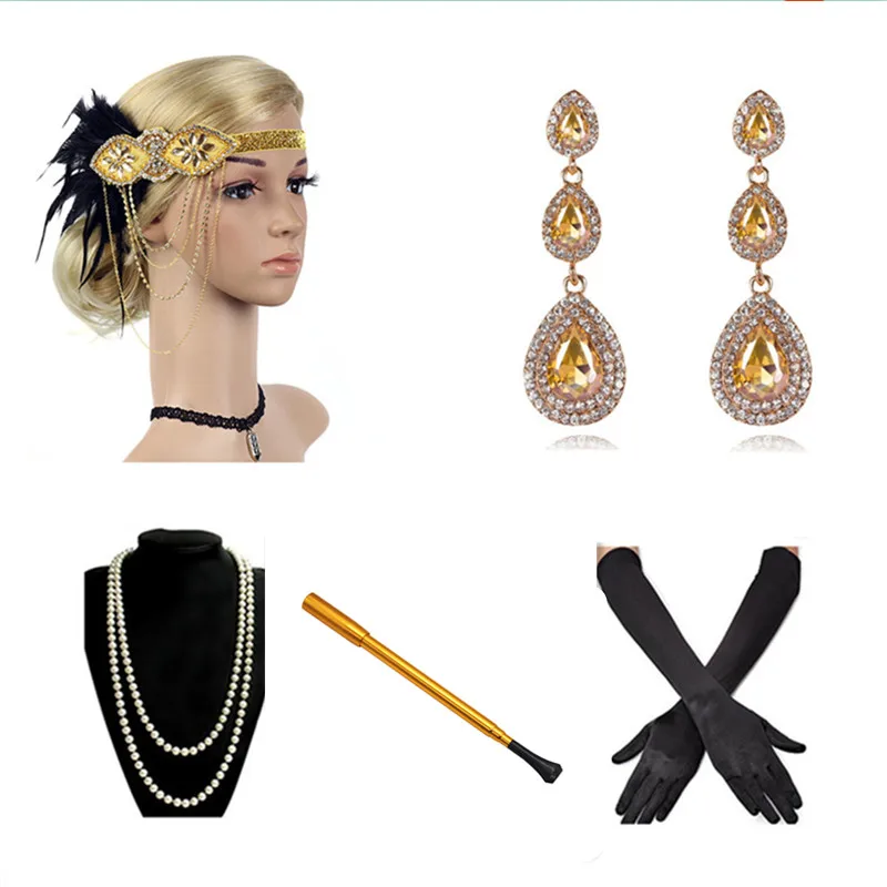 Женская винтажная элегантная повязка на голову 1950s 20s Great GATSBY 5 шт. в комплекте