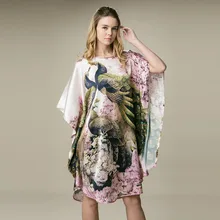 Шелк атласное платье натуральный чистый шелк цифровая печать розовый павлин животный узор печать Китай поставка индивидуальный заказ